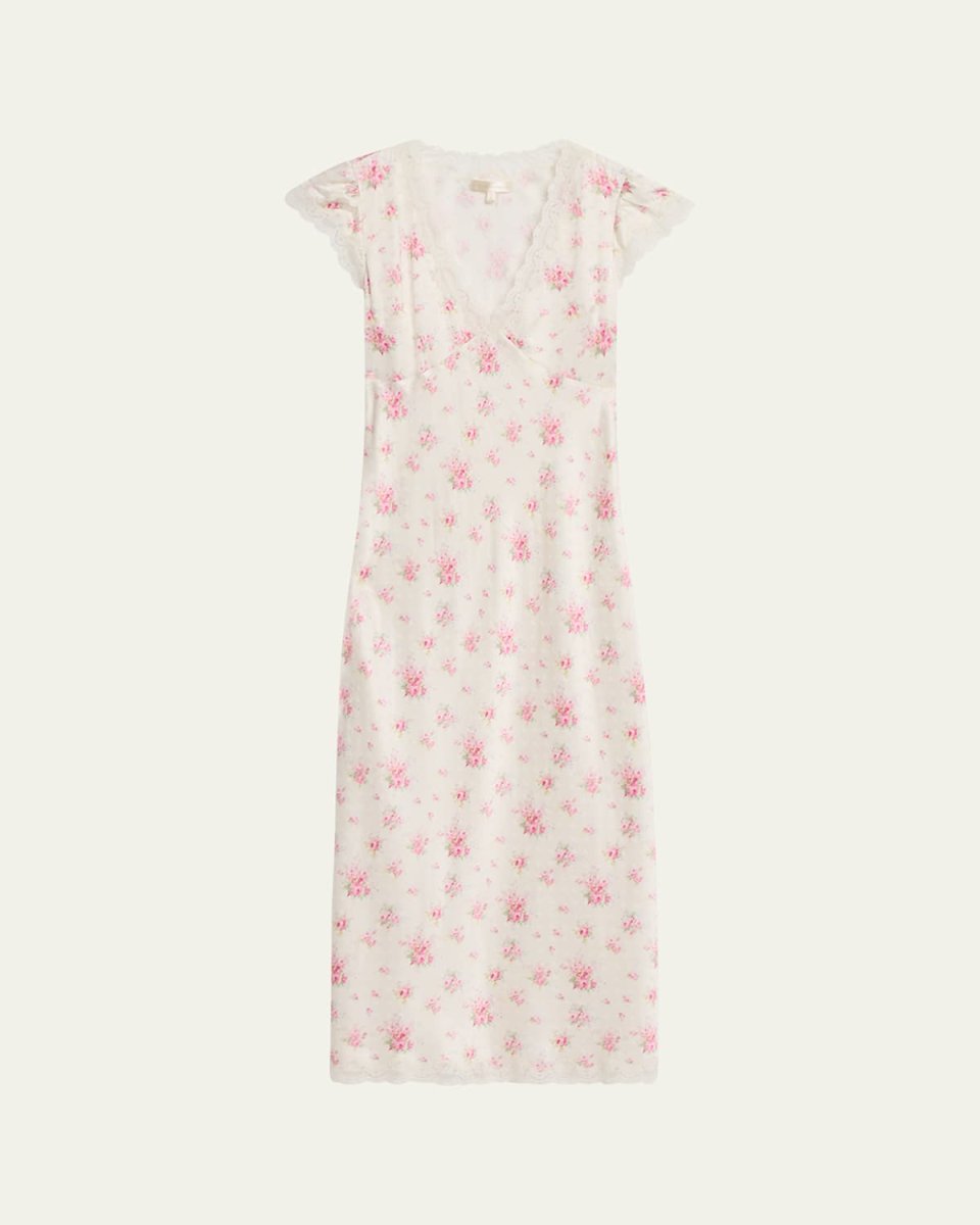 Theodore Floral Satin Midi Dress